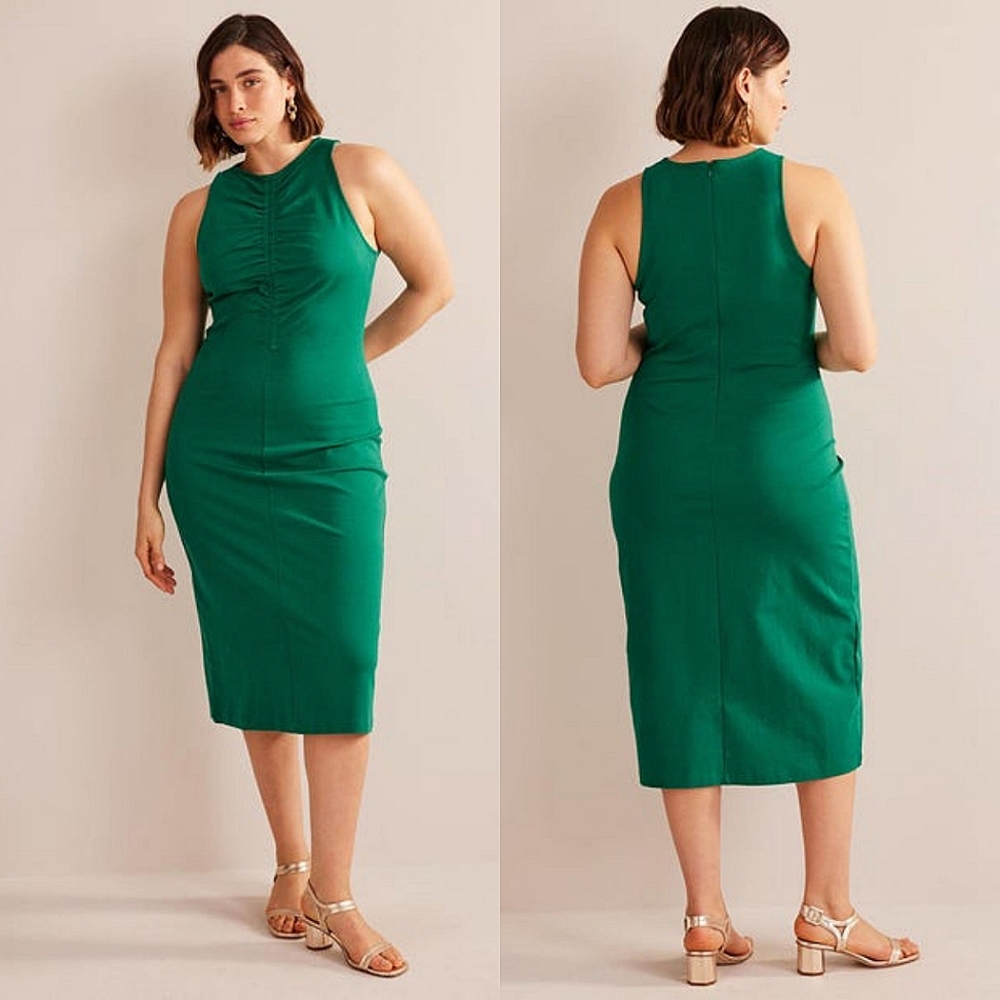 Boden Racer Jersey Midi Dress Bright Emerald Size 14 NWT